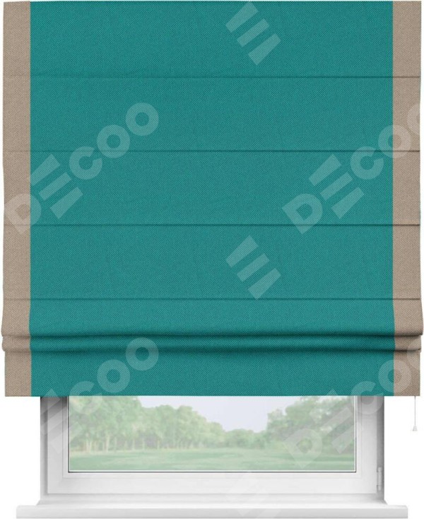 Римская штора «Кортин» с кантом Стрим Дуо, для проема, ткань лён димаут, тёмно-бирюзовый