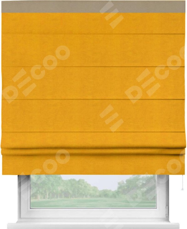 Римская штора «Кортин» с кантом Кинг, для проема, ткань вельвет желтый