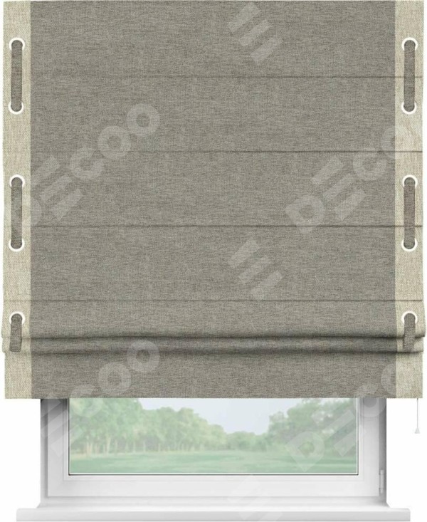 Римская штора «Кортин» с кантом Стрим Дуо (люверсы с пояском), для проема, ткань стиф димаут серо-коричневый