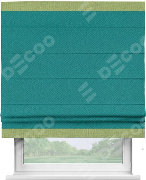Римская штора «Кортин» с кантом Горизонт, для проема, ткань лён димаут, тёмно-бирюзовый