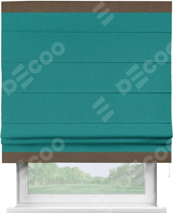 Римская штора «Кортин» с кантом Горизонт, для проема, ткань лён димаут, тёмно-бирюзовый