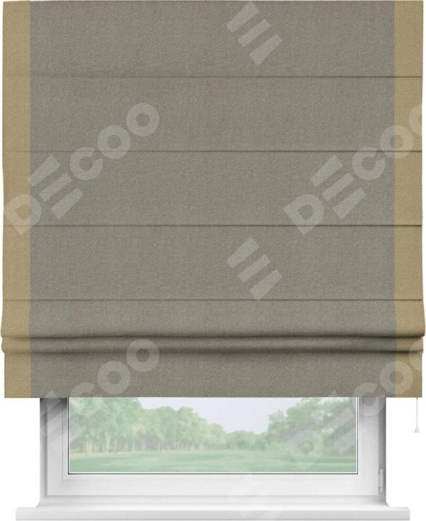 Римская штора «Кортин» с кантом Стрим Дуо, для проема, ткань лён димаут, серо-зелёный
