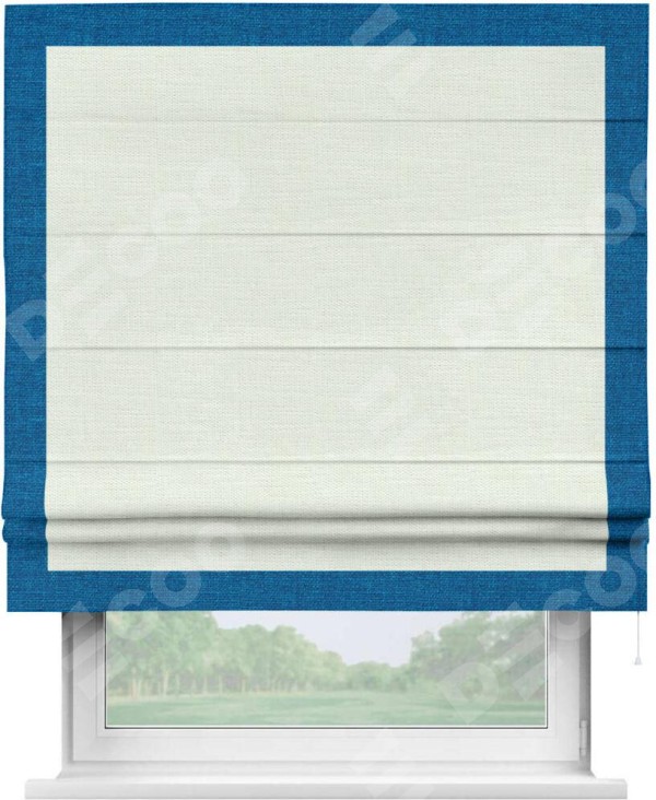 Римская штора «Кортин» с кантом Чесс, для проема, ткань лён молочный