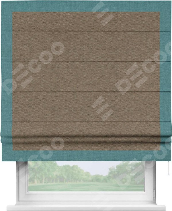 Римская штора «Кортин» с кантом Чесс, для проема, ткань лён светло-коричневый