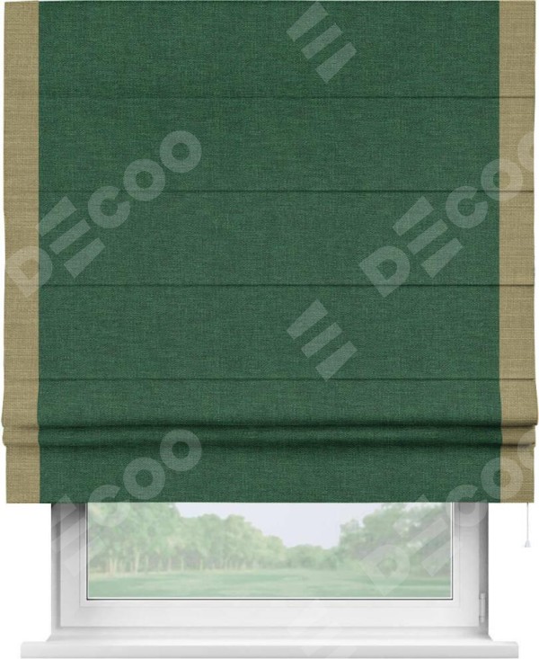 Римская штора «Кортин» с кантом Стрим Дуо, для проема, ткань лён серо-зеленый