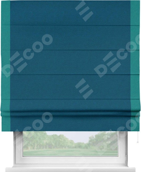 Римская штора «Кортин» с кантом Стрим Дуо, для проема, ткань лён димаут, синий