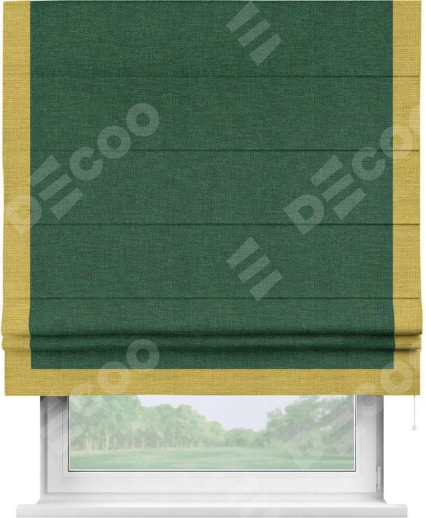Римская штора «Кортин» с кантом Виктория, для проема, ткань лён серо-зеленый