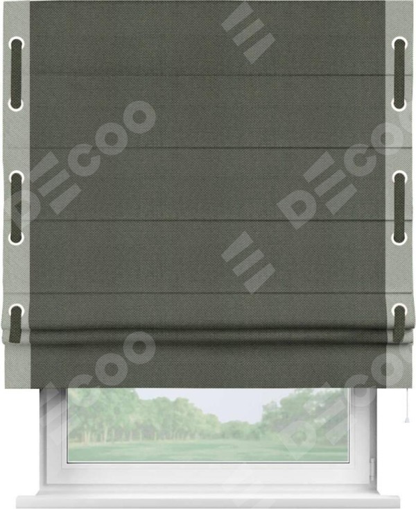 Римская штора «Кортин» с кантом Стрим Дуо (люверсы с пояском), для проема, ткань лён димаут, графит