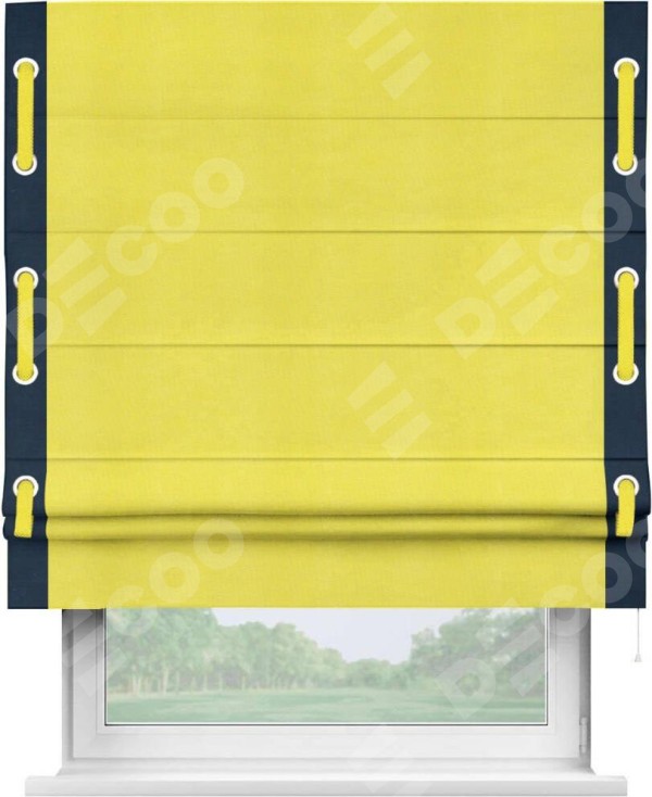 Римская штора «Кортин» с кантом Стрим Дуо (люверсы с пояском), для проема, ткань вельвет cветло-желтый