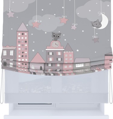 Римская штора «Кортин», день-ночь с мягкими складками, «Вечерний город»