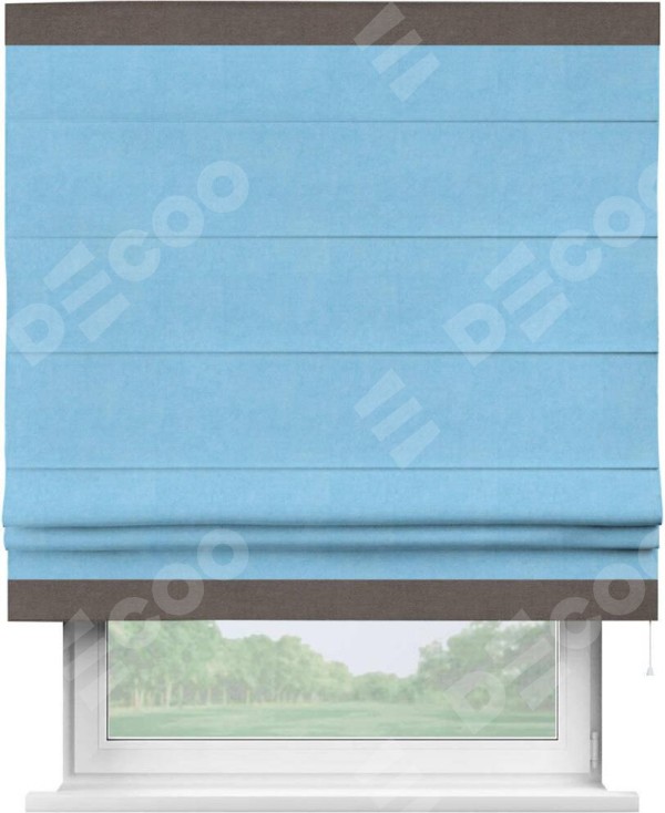 Римская штора «Кортин» с кантом Горизонт, для проема, ткань вельвет голубой