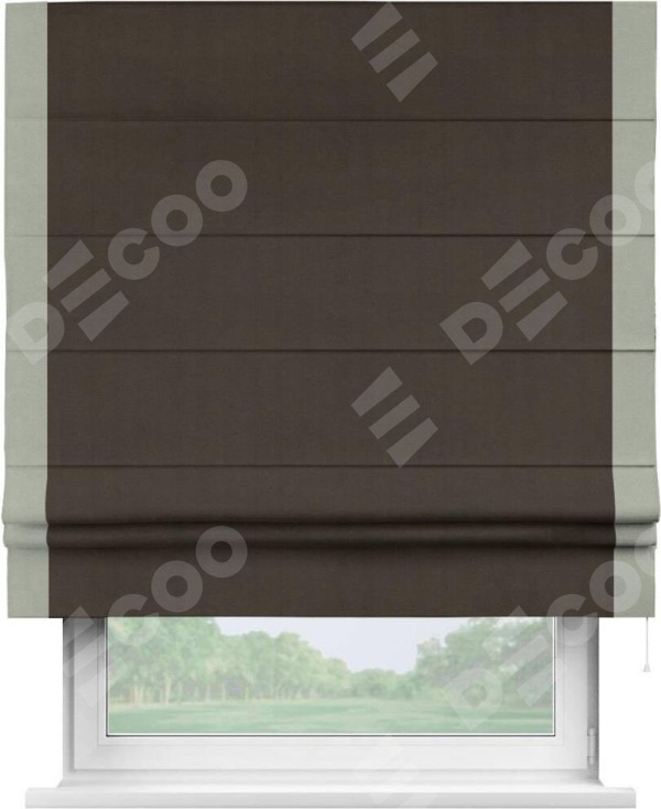 Римская штора «Кортин» с кантом Стрим Дуо, для проема, ткань вельвет тёмно-коричневый