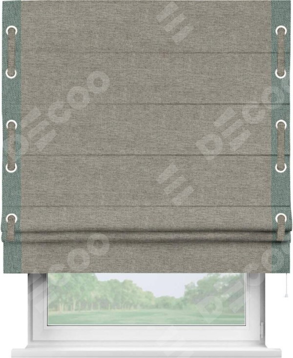 Римская штора «Кортин» с кантом Стрим Дуо (люверсы с пояском), для проема, ткань стиф димаут серо-коричневый