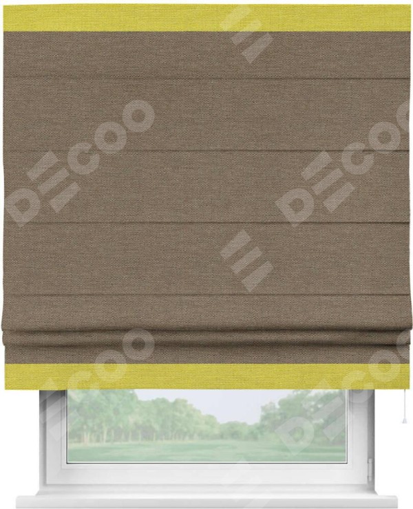 Римская штора «Кортин» с кантом Горизонт, для проема, ткань лён светло-коричневый