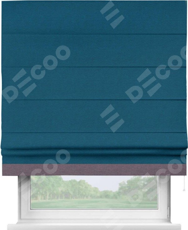 Римская штора «Кортин» с кантом Джестер, для проема, ткань лён димаут, синий