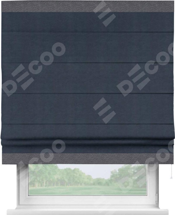 Римская штора «Кортин» с кантом Горизонт, для проема, ткань софт однотонный тёмно-синий