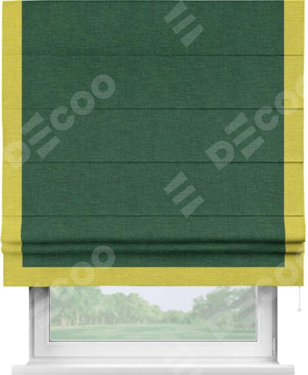Римская штора «Кортин» с кантом Виктория, для проема, ткань лён серо-зеленый