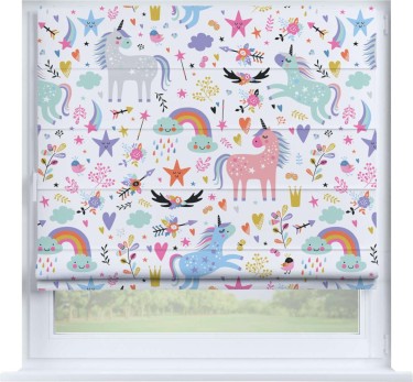 Римская штора «Кортин» на створку «Радужные единороги»