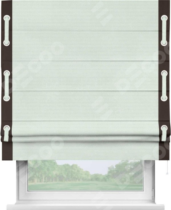 Римская штора «Кортин» с кантом Стрим Дуо (люверсы с пояском), для проема, ткань блэкаут однотонный дымчато-молочный