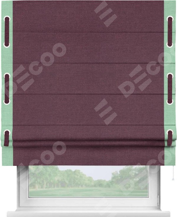 Римская штора «Кортин» с кантом Стрим Дуо (люверсы с пояском), для проема, ткань лён фиолетовый