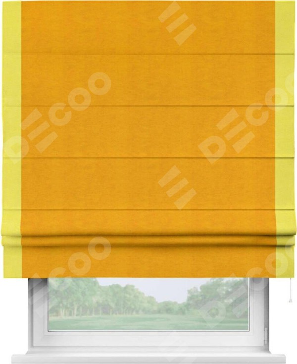 Римская штора «Кортин» с кантом Стрим Дуо, для проема, ткань вельвет желтый