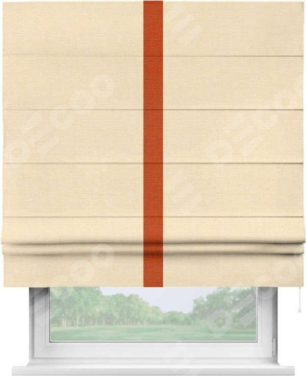 Римская штора «Кортин» с отделкой кантом Хайвэй, для проема, ткань лён бежевый