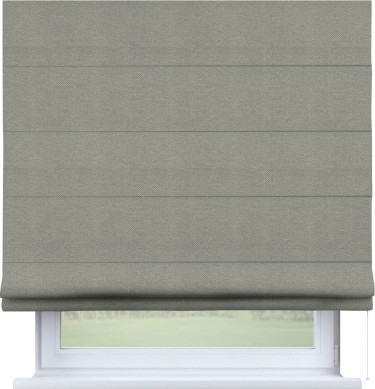 Римская штора «Кортин» для проема, выполнена из ткани лён димаут, в сером цвете