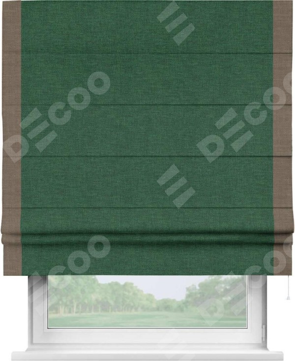 Римская штора «Кортин» с кантом Стрим Дуо, для проема, ткань лён серо-зеленый