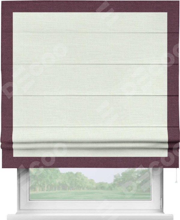 Римская штора «Кортин» с кантом Чесс, для проема, ткань лён молочный