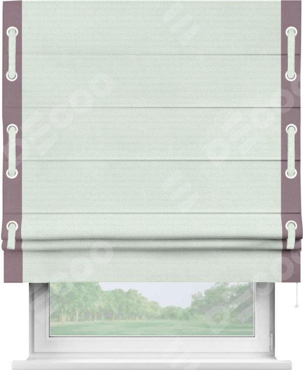 Римская штора «Кортин» с кантом Стрим Дуо (люверсы с пояском), для проема, ткань блэкаут однотонный дымчато-молочный