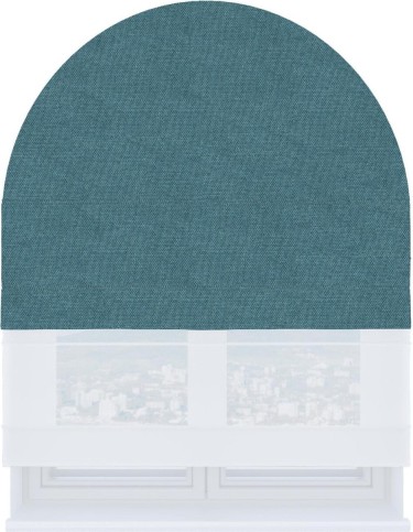 Римская штора «Кортин», лён димаут светло-синий, день-ночь для арочного проёма