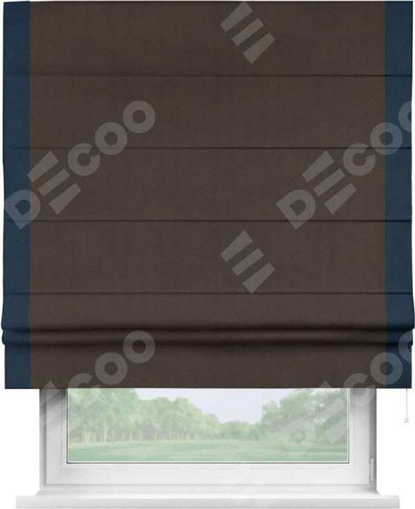 Римская штора «Кортин» с кантом Стрим Дуо, для проема, ткань вельвет тёмно-коричневый