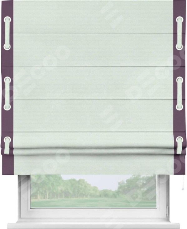 Римская штора «Кортин» с кантом Стрим Дуо (люверсы с пояском), для проема, ткань блэкаут однотонный дымчато-молочный