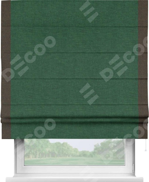 Римская штора «Кортин» с кантом Стрим Дуо, для проема, ткань лён серо-зеленый