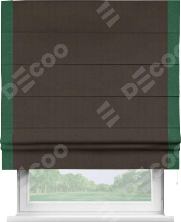 Римская штора «Кортин» с кантом Стрим Дуо, для проема, ткань вельвет тёмно-коричневый