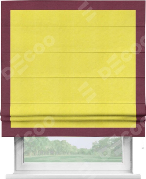 Римская штора «Кортин» с кантом Чесс, для проема, ткань вельвет cветло-желтый