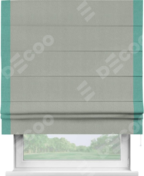 Римская штора «Кортин» с кантом Стрим Дуо, для проема, лён димаут, в сером цвете