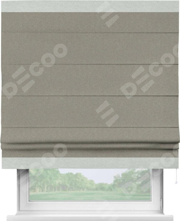 Римская штора «Кортин» с кантом Горизонт, для проема, лён блэкаут светло-бежевый