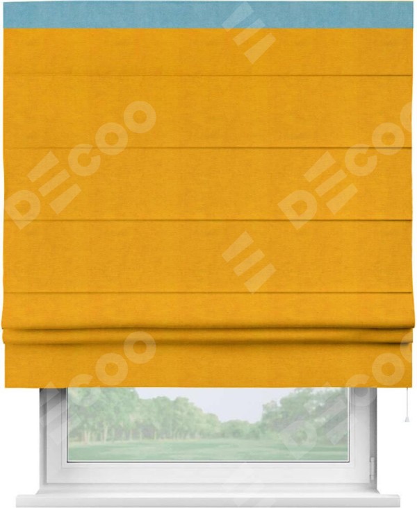 Римская штора «Кортин» с кантом Кинг, для проема, ткань вельвет желтый