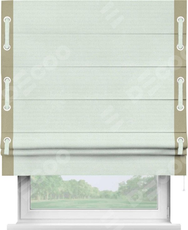 Римская штора «Кортин» с кантом Стрим Дуо (люверсы с пояском), для проема, ткань блэкаут однотонный дымчато-молочный