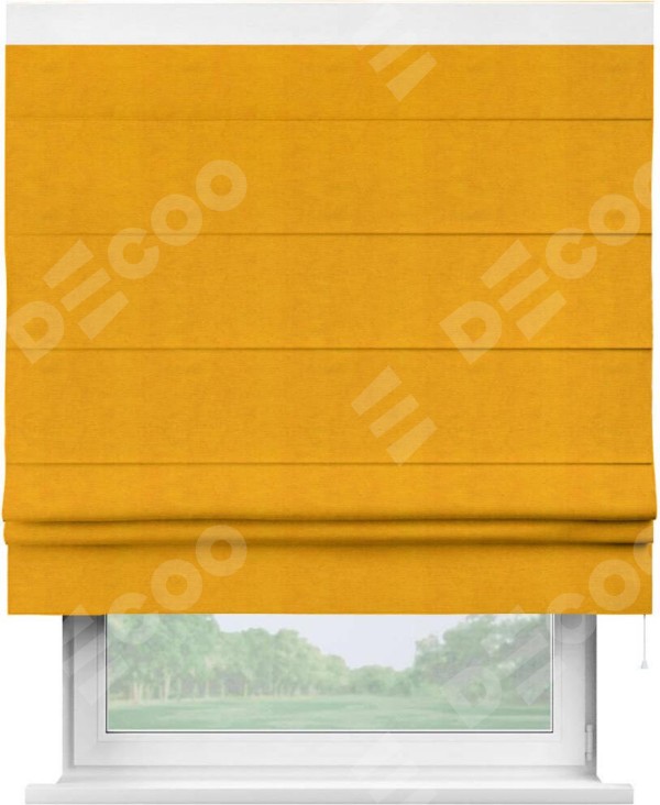 Римская штора «Кортин» с кантом Кинг, для проема, ткань вельвет желтый