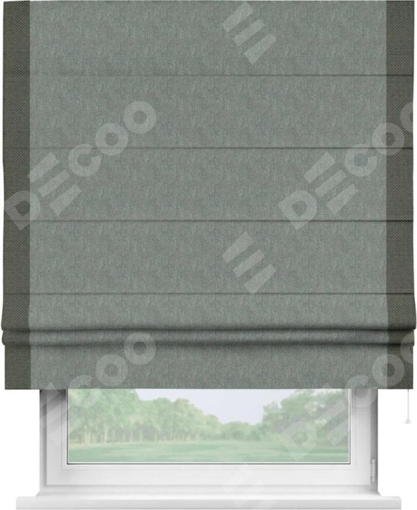 Римская штора «Кортин» с кантом Стрим Дуо, для проема, ткань лён димаут, серый