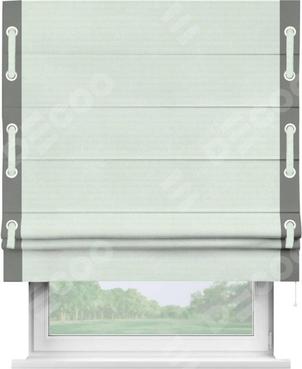 Римская штора «Кортин» с кантом Стрим Дуо (люверсы с пояском), для проема, ткань блэкаут однотонный дымчато-молочный