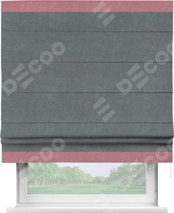 Римская штора «Кортин» с кантом Горизонт, для проема, ткань вельвет серый