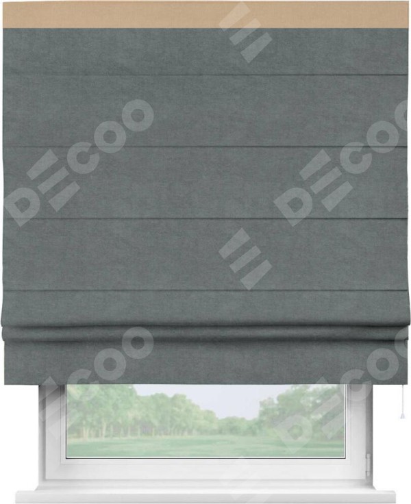 Римская штора «Кортин» с кантом Кинг, для проема, ткань вельвет серый