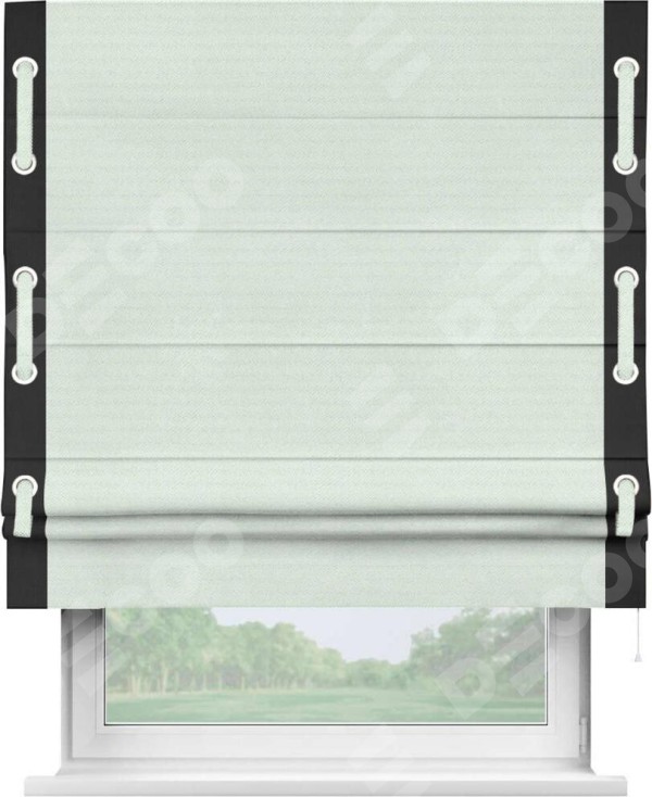 Римская штора «Кортин» с кантом Стрим Дуо (люверсы с пояском), для проема, ткань блэкаут однотонный дымчато-молочный