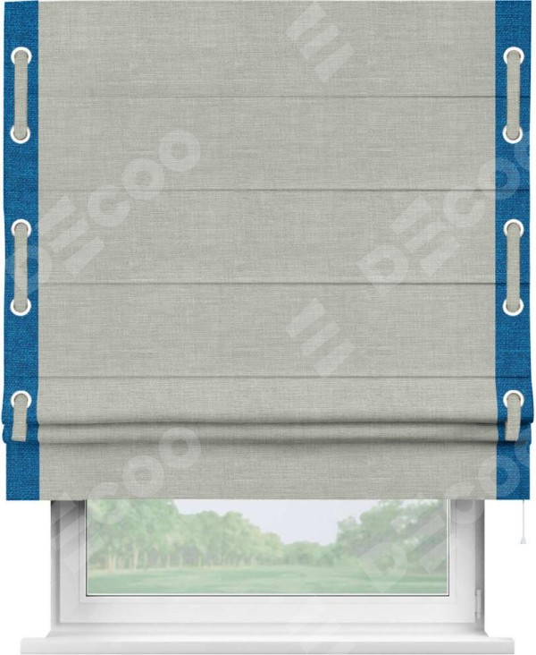 Римская штора «Кортин» с кантом Стрим Дуо (люверсы с пояском), для проема, ткань лён серый