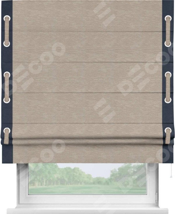 Римская штора «Кортин» с кантом Стрим Дуо (люверсы с пояском), для проема, ткань софт однотонный темно-бежевый