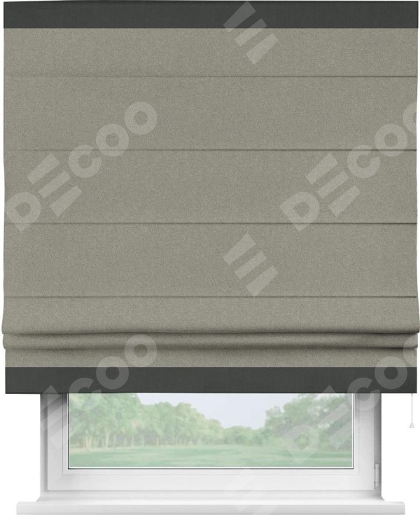 Римская штора «Кортин» с кантом Горизонт, для проема, лён блэкаут светло-бежевый