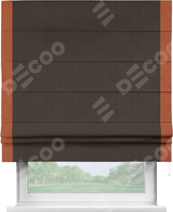 Римская штора «Кортин» с кантом Стрим Дуо, для проема, ткань вельвет тёмно-коричневый